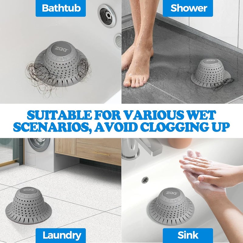 zaa Bathtub Drain Hair Catcher, Silicone Collapsible 3 Pack Drain Protector for Pop-Up and Regular Drains of Shower, Bathtub, Tub, Bathroom, Sink, Green Grey Blue - Image 2